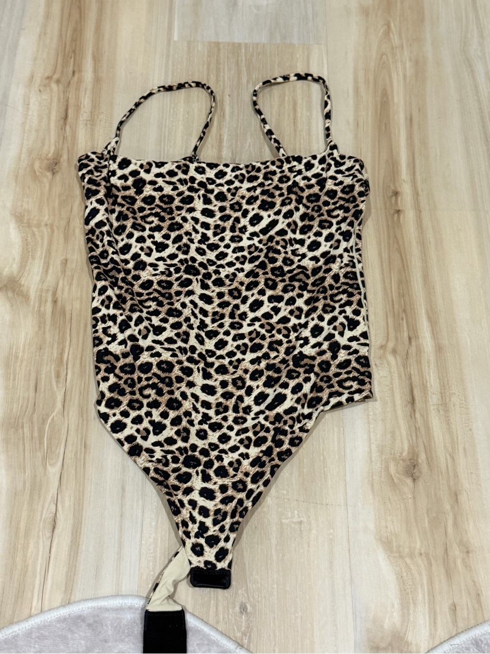 Leopard Print Womens Bodysuit Top - Tan/Black